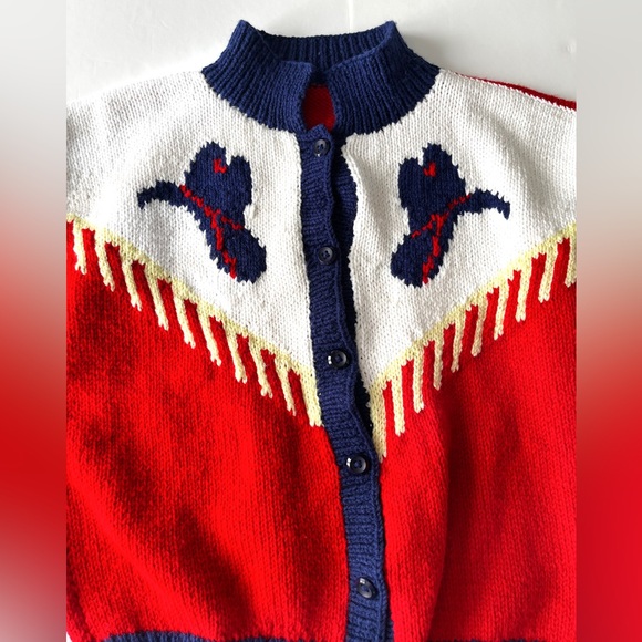 ‼️SOLD‼️ One Of A Kind Knit Handmade Western Cowboy Colour Block‎ Cardigan - Picture 12 of 14